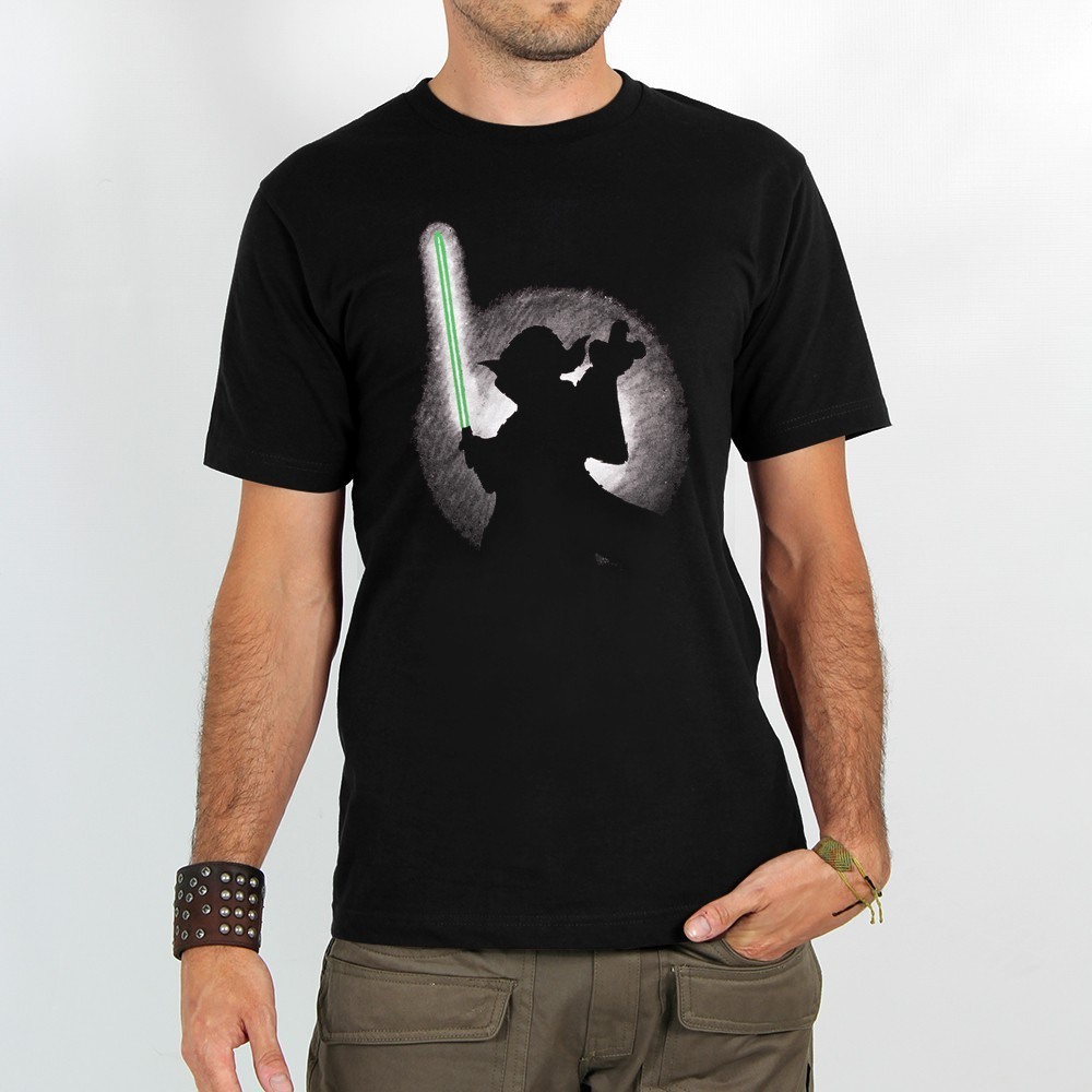 Black Men Toonzshop Yoda Shadow Printed Short Sleeve T-shirt T-Shirt | BYKNDVH-94