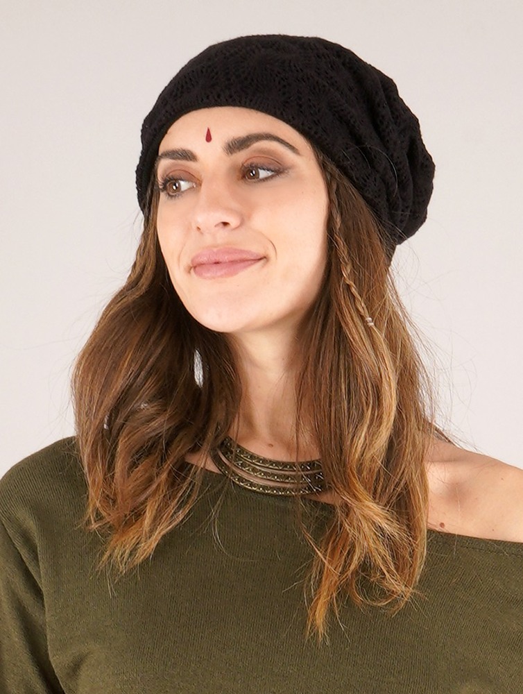 Black Women Toonzshop Aslan Pleated Crochet Beanie Beanie | FHSLOCX-94