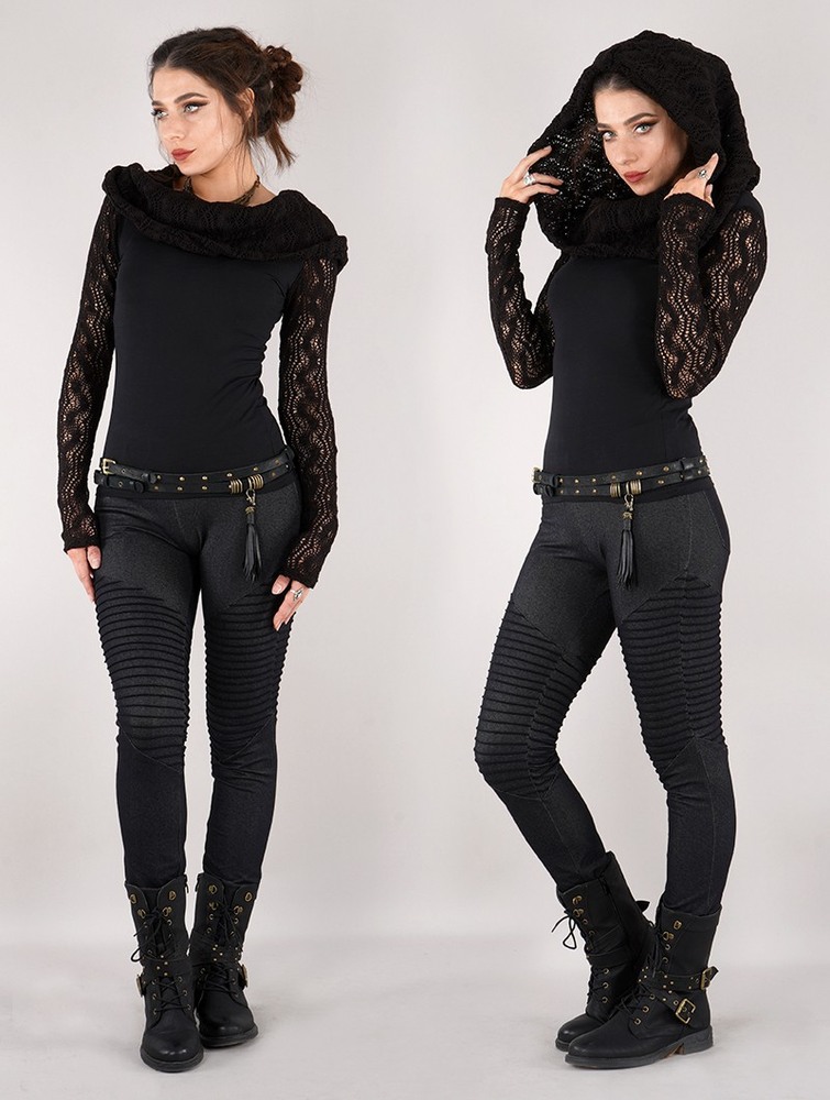 Black Women Toonzshop Atmäa Crochet Long Sleeve Top Tops | IBQPHVL-53