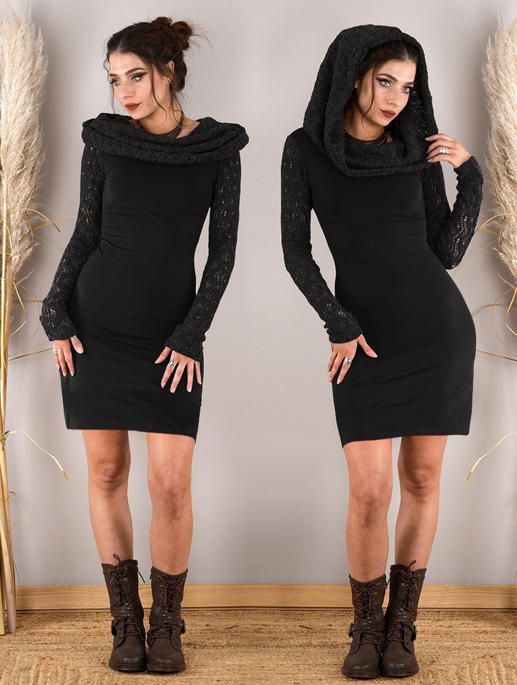 Black Women Toonzshop Atmäa Crochet Long Sleeved Dress Dress | NDFBZCG-81