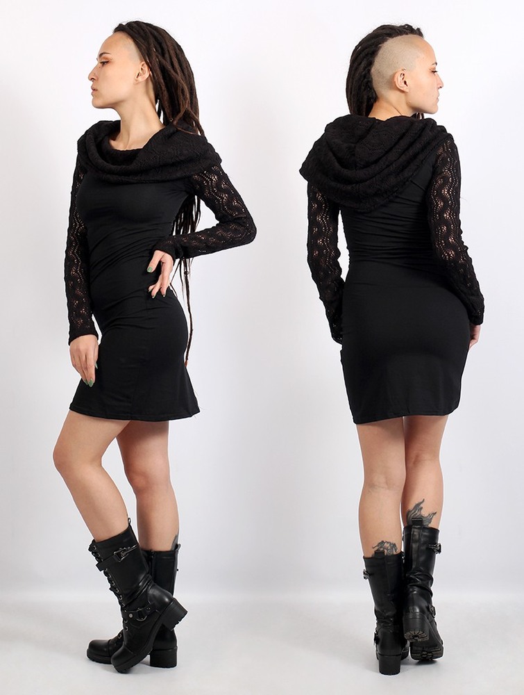 Black Women Toonzshop Atmäa Crochet Long Sleeved Dress Dress | NDFBZCG-81