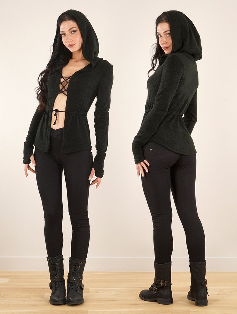 Black Women Toonzshop Awenäe Hooded Cardigan With Front Lacing Cardigan | IOLXHYN-59