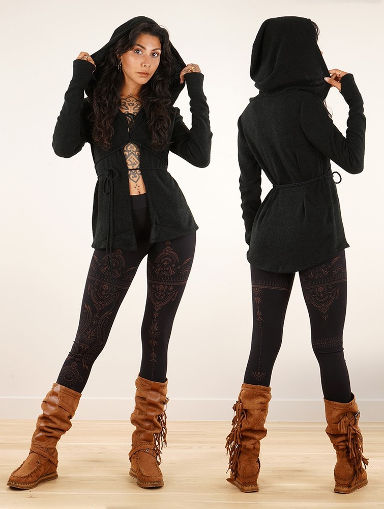 Black Women Toonzshop Awenäe Hooded Cardigan With Front Lacing Cardigan | IOLXHYN-59