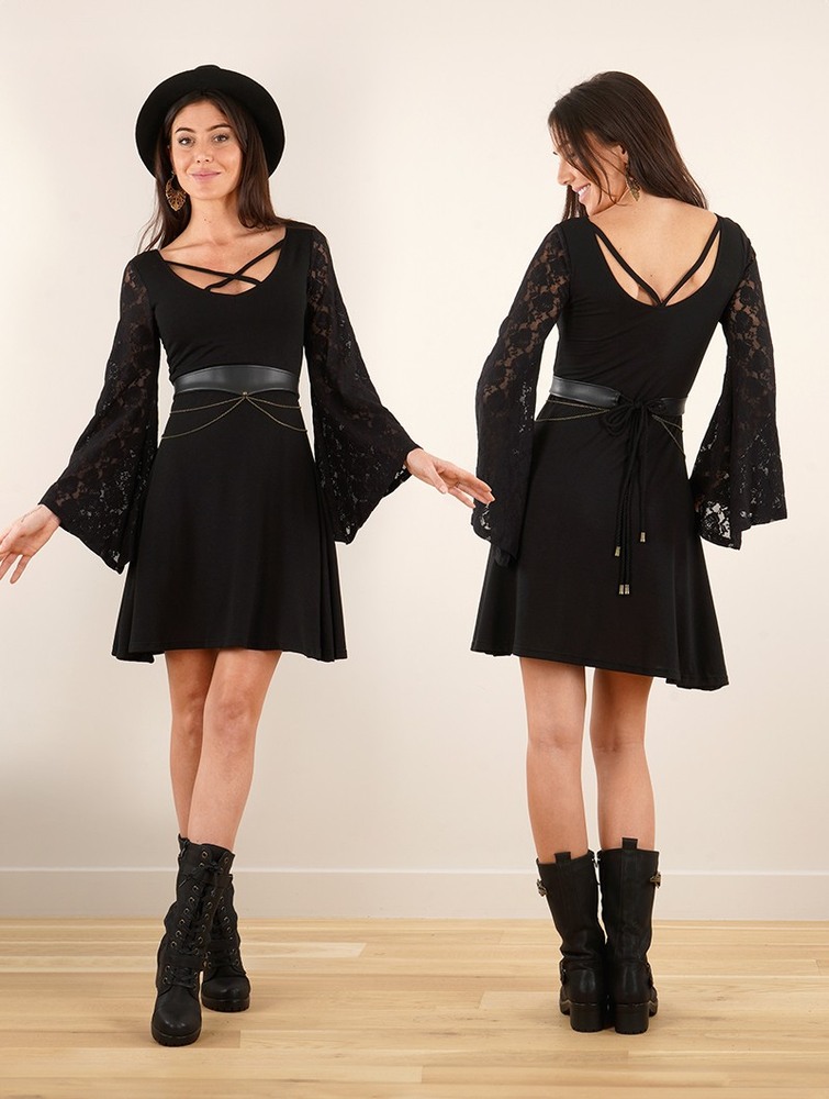 Black Women Toonzshop Black Moon Reversible Long Sleeve Dress Dress | IACVJZH-87