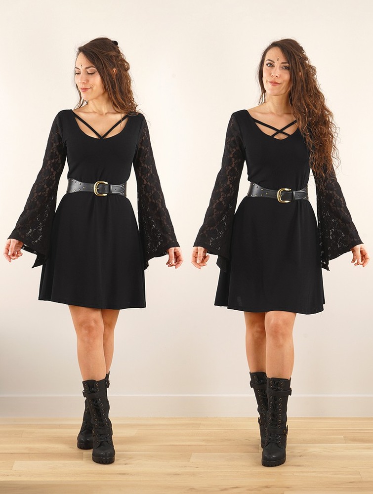 Black Women Toonzshop Black Moon Reversible Long Sleeve Dress Dress | IACVJZH-87