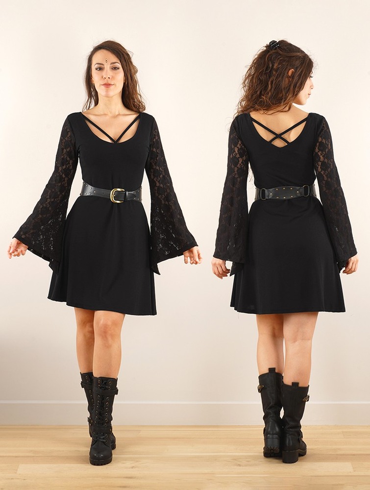 Black Women Toonzshop Black Moon Reversible Long Sleeve Dress Dress | IACVJZH-87