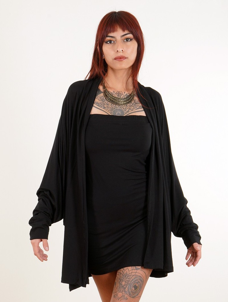 Black Women Toonzshop Daedra Bat Wing Sleeve Long Cardigan Cardigan | CTWLEQG-67