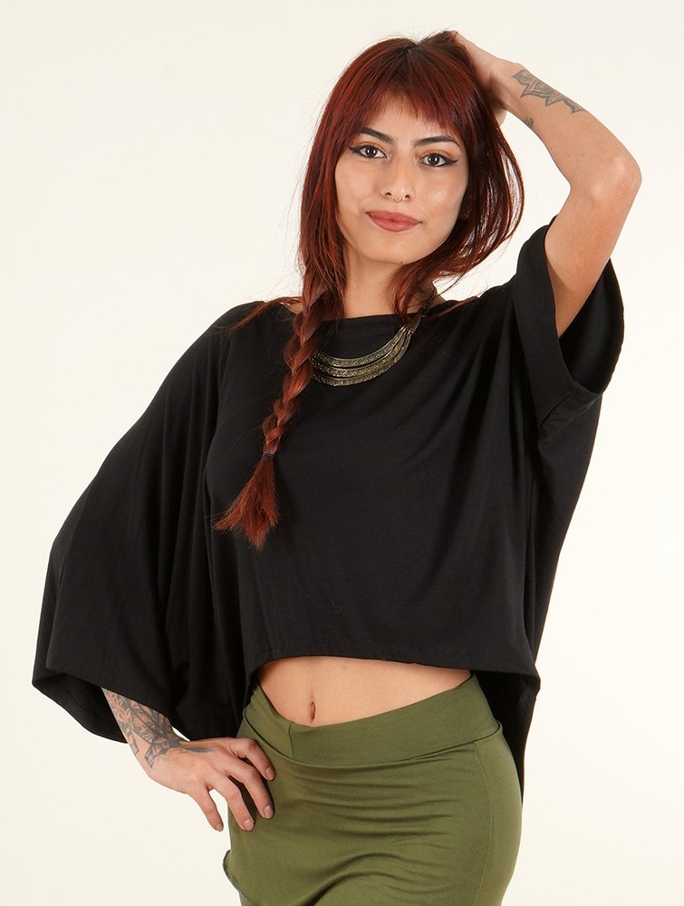 Black Women Toonzshop Daedra Bat Wing Sleeve Crop Top Tops | HXGIORY-80