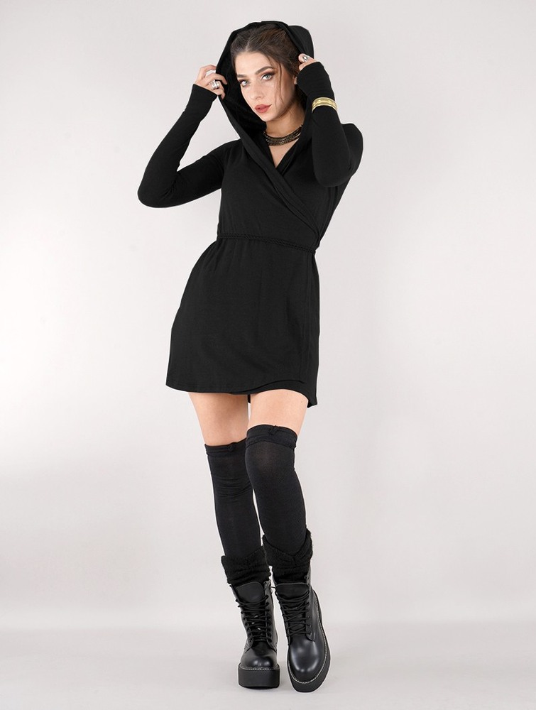 Black Women Toonzshop Dark Wrap Sweater Dress Dress | AZTVBRI-36