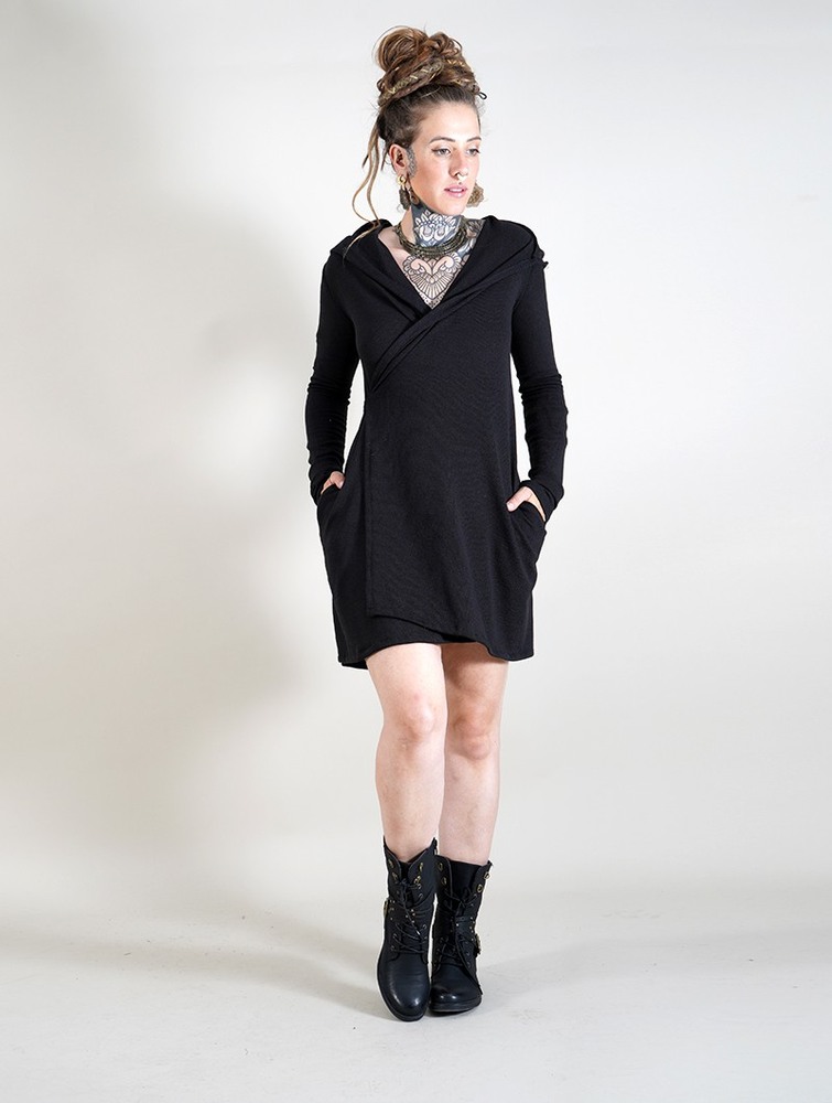 Black Women Toonzshop Dark Wrap Sweater Dress Dress | AZTVBRI-36