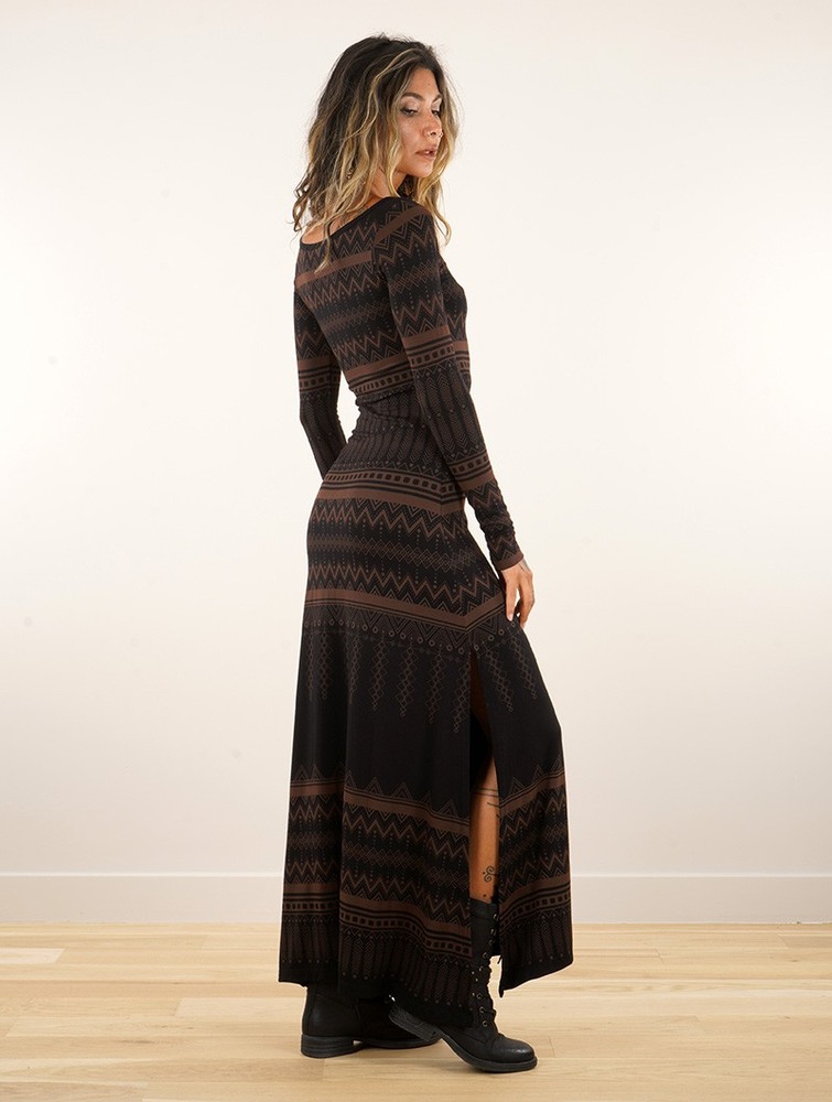 Black Women Toonzshop Inanna Aztec Pinted Long Sleeve Long Dress Dress Dress | PJHSEKV-47