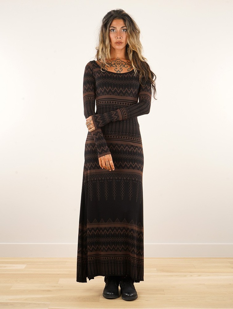 Black Women Toonzshop Inanna Aztec Pinted Long Sleeve Long Dress Dress Dress | PJHSEKV-47