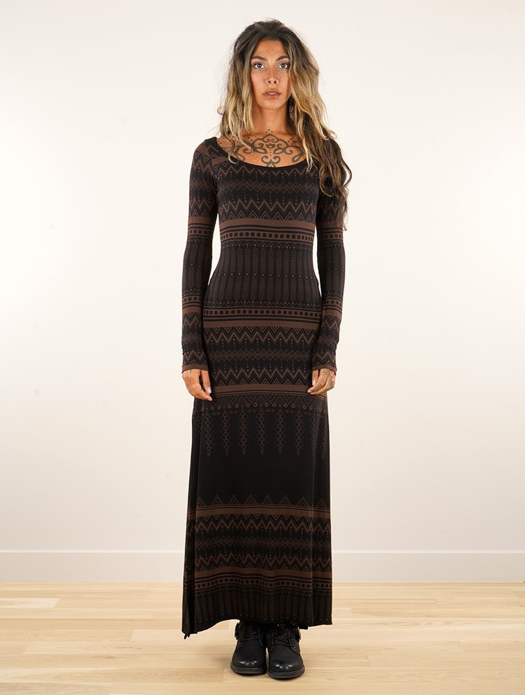 Black Women Toonzshop Inanna Aztec Pinted Long Sleeve Long Dress Dress Dress | PJHSEKV-47