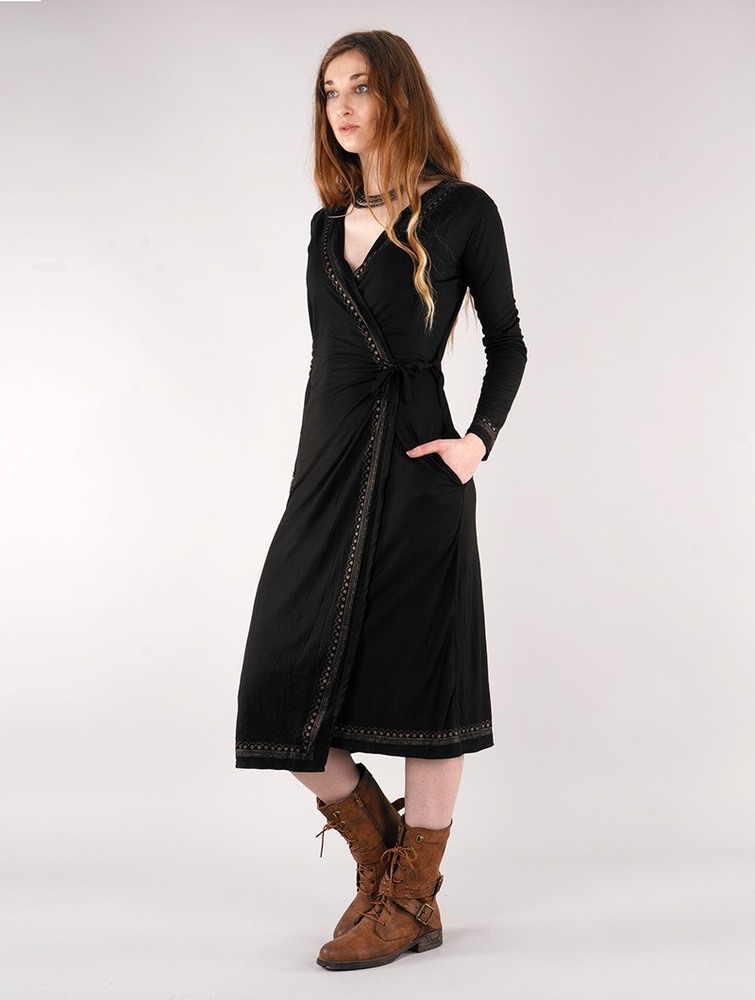 Black Women Toonzshop Irwaen Indie 2in1 Cardigan/Long Sleeve Midi Dress Dress | RVNZIUJ-89