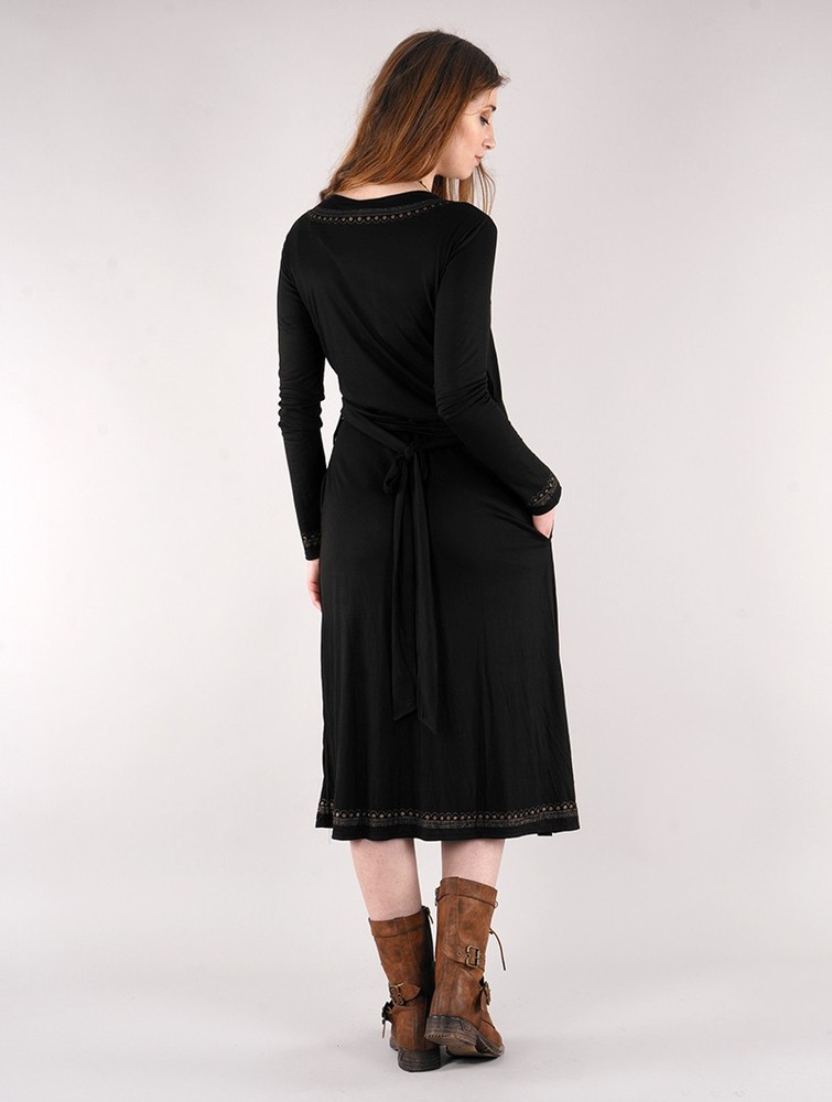 Black Women Toonzshop Irwaen Indie 2in1 Cardigan/Long Sleeve Midi Dress Dress | RVNZIUJ-89