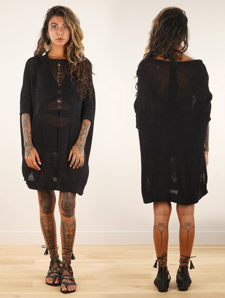 Black Women Toonzshop Jaring Open-weave Tunic Dress Dress | ZHLKGTQ-98