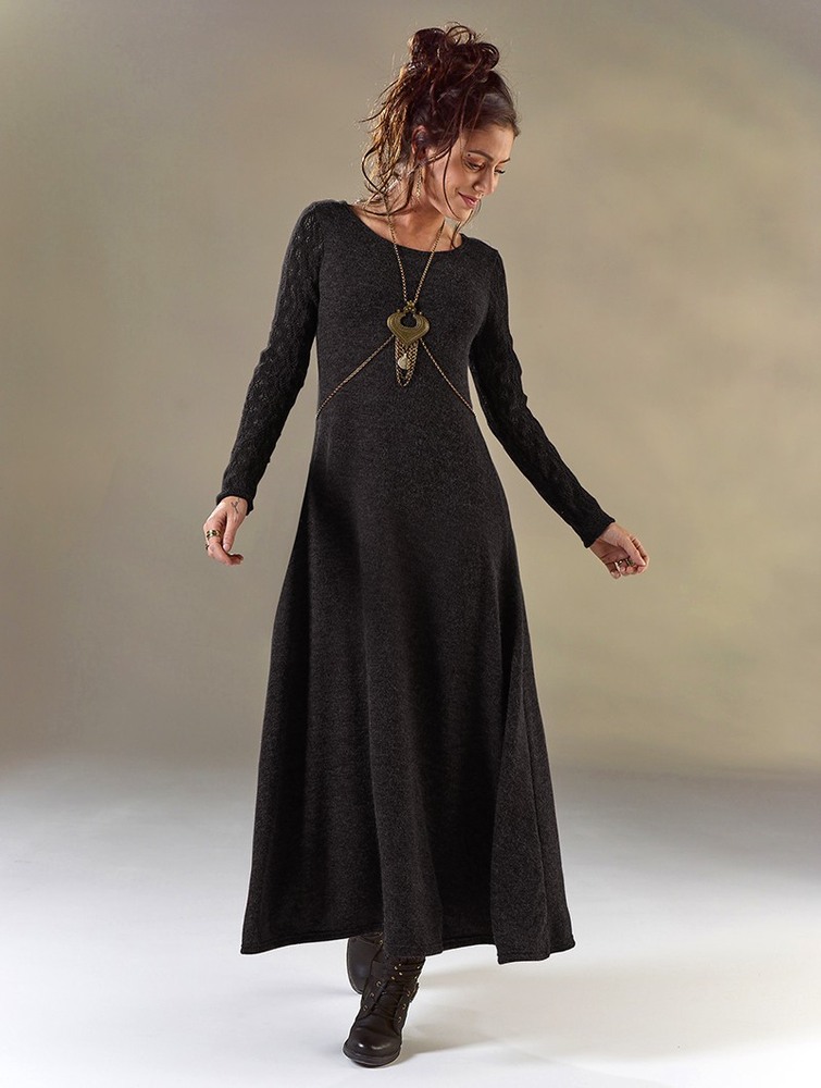 Black Women Toonzshop Melisandre Crochet Long Sleeve Long Sweater Dress Dress | CKTXPUY-14