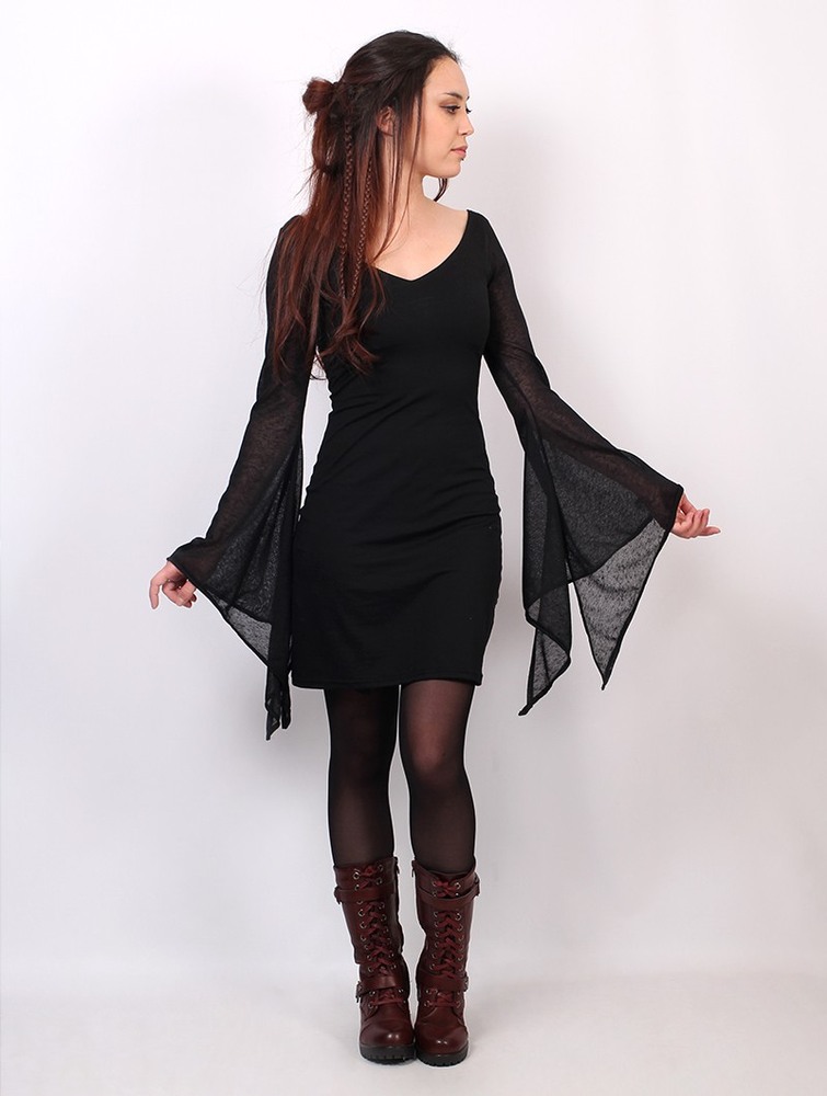 Black Women Toonzshop Moonspell Flared Long Sleeve Dress Dress | GRAZWCP-58