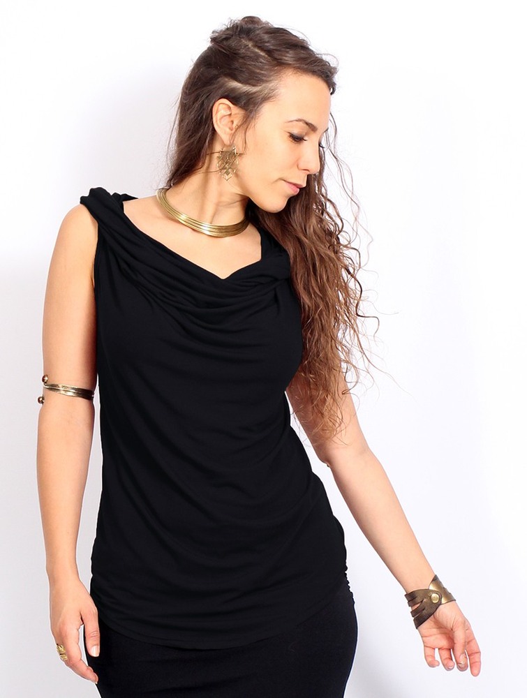 Black Women Toonzshop Nephilim Cowl Neck Sleeveless Top Tops | OKMSDLR-39