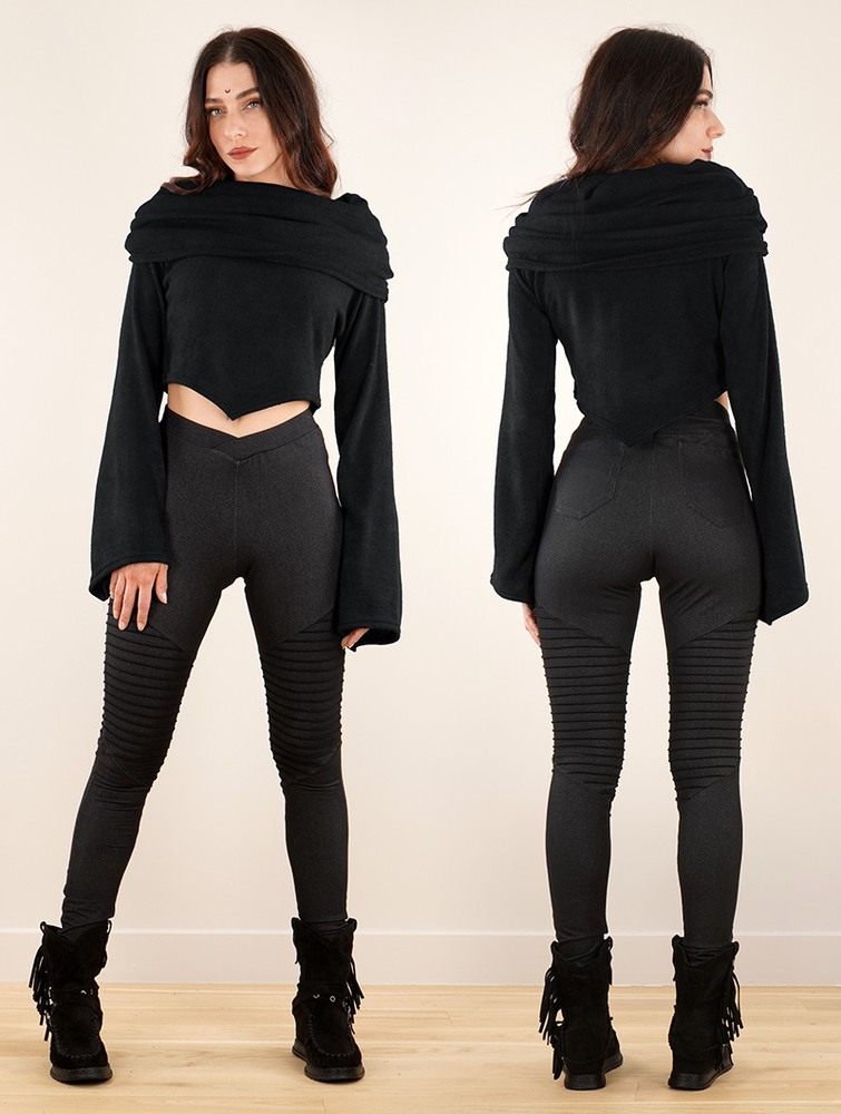 Black Women Toonzshop Obsidian Flared Sleeve Crop Sweater Sweater | MZLUORQ-98