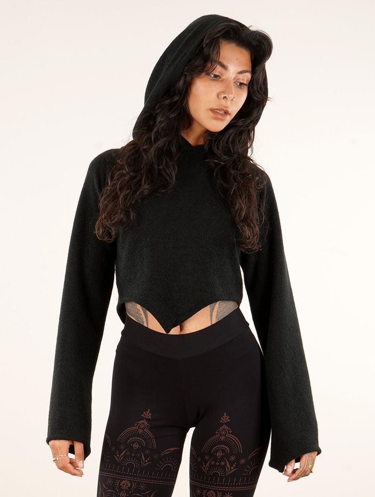 Black Women Toonzshop Obsidian Flared Sleeve Crop Sweater Sweater | MZLUORQ-98