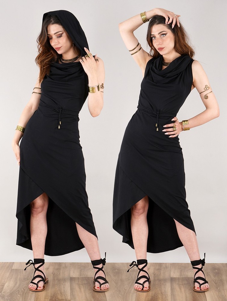 Black Women Toonzshop Onyxx Hooded Asymmetric Midi Dress Dress | SFNZPLK-57