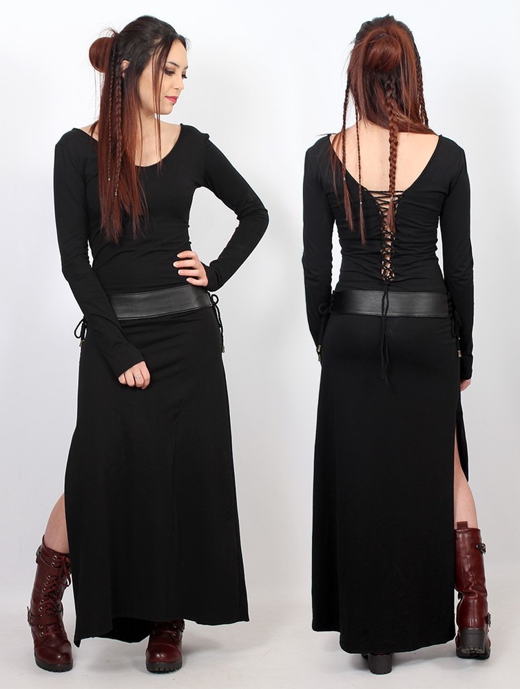 Black Women Toonzshop Valkyrie Lace-up Split Long Dress Dress | THGSUCV-74