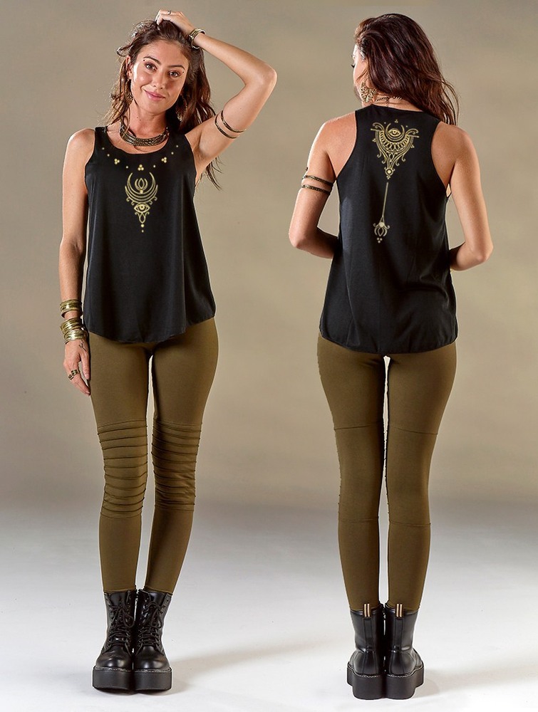 Black and gold Women Toonzshop Alruwhani Printed Tank Top Tank Top | LHOMCNW-50