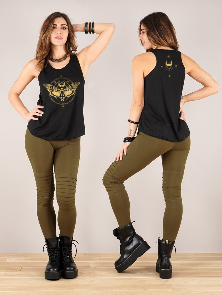 Black and gold Women Toonzshop Nightmoth Printed Tank Top Tank Top | ZFVRINM-64