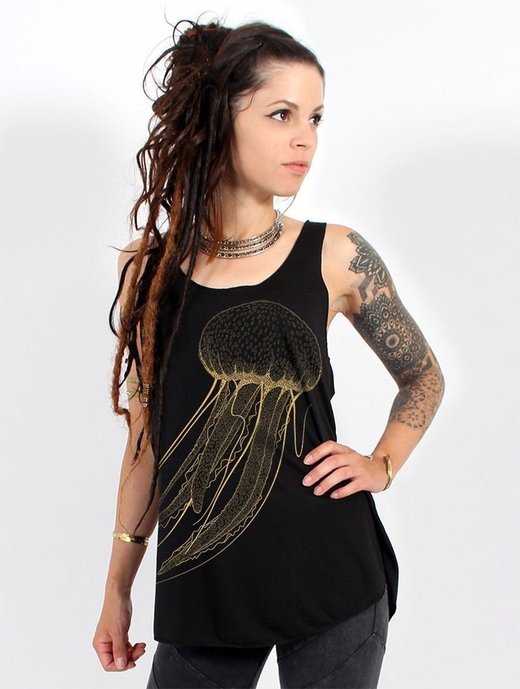 Black and gold Women Toonzshop Sajja Medusa Printed Tank Top Tank Top | JQSCKNA-18