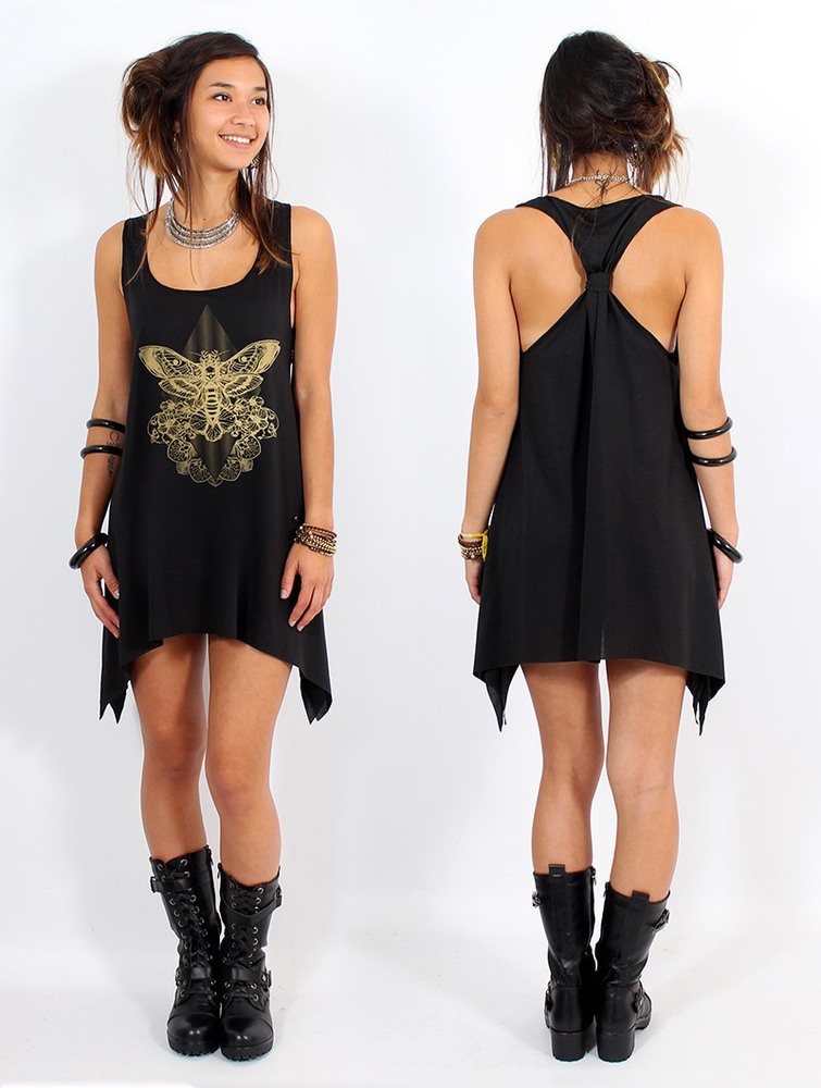 Black and gold Women Toonzshop Sunstra Sphynx Printed Knotted Sleeveless Tunic Tops | OITPJDM-94