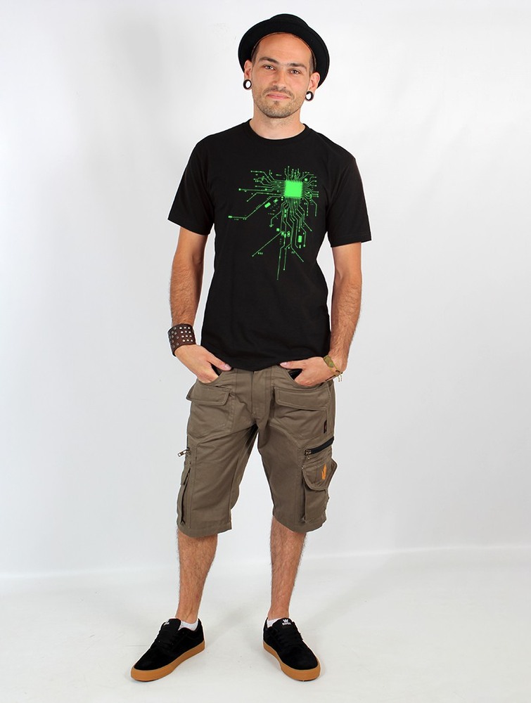 Black and green Men Toonzshop Electrosystem Printed Short Sleeve T-shirt T-Shirt | YTSDCQA-03