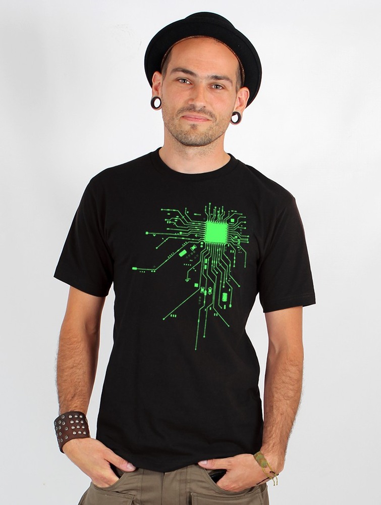 Black and green Men Toonzshop Electrosystem Printed Short Sleeve T-shirt T-Shirt | YTSDCQA-03