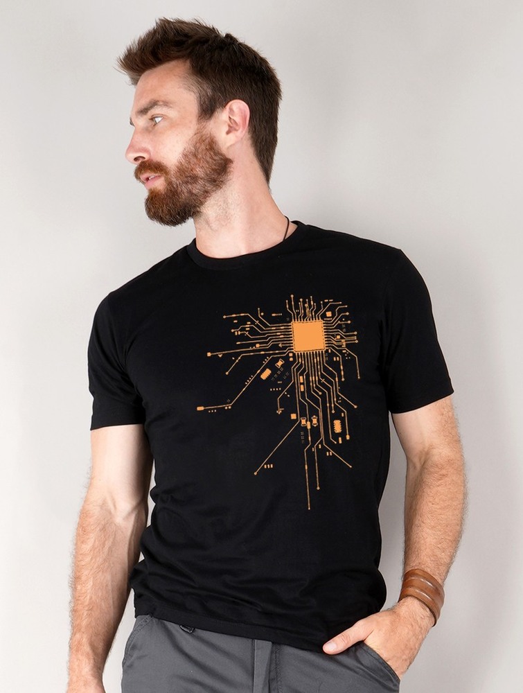 Black and orange Men Toonzshop Electrosystem Printed Short Sleeve T-shirt T-Shirt | EZDCLSB-36