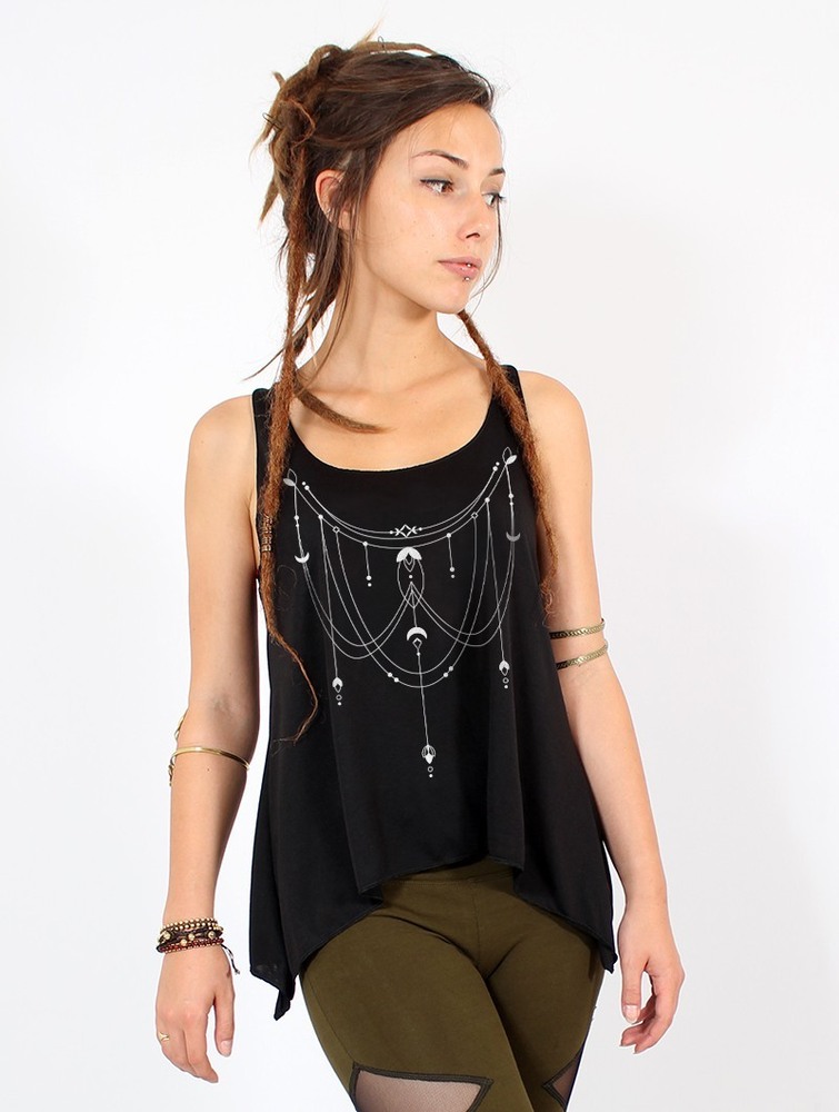 Black and silver Women Toonzshop Paalayan Printed Knotted Tank Top Tank Top | TXWJZHC-49