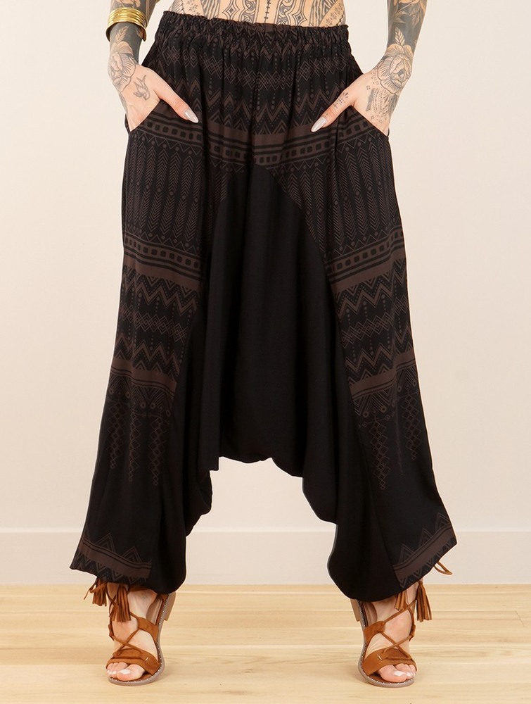 Black with brown prints Women Toonzshop Ginie Aztec Light Harem Pants Pants | JUQSNRH-83