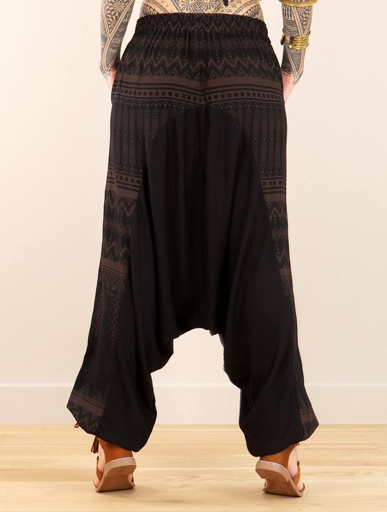 Black with brown prints Women Toonzshop Ginie Aztec Light Harem Pants Pants | JUQSNRH-83