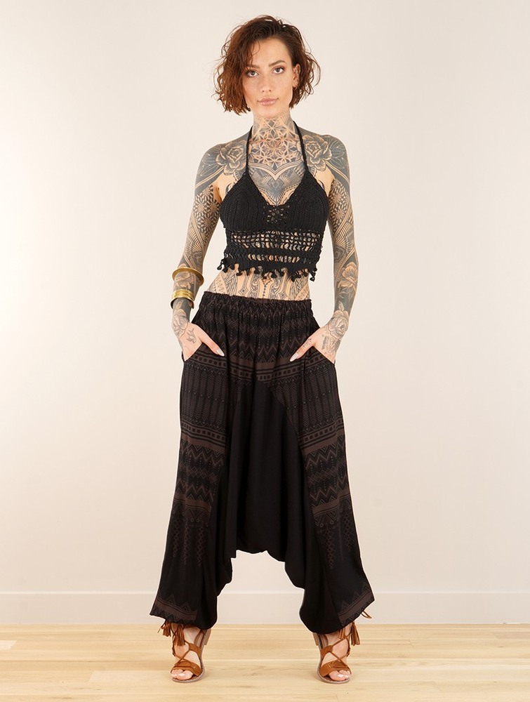 Black with brown prints Women Toonzshop Ginie Aztec Light Harem Pants Pants | JUQSNRH-83