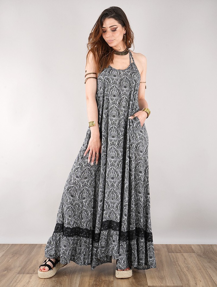 Black with floral patterns Women Toonzshop Gaia Long Dress Dress | YGLAJSP-63