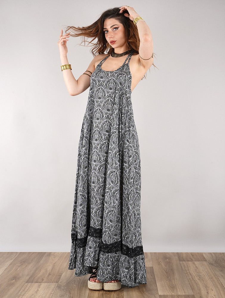 Black with floral patterns Women Toonzshop Gaia Long Dress Dress | YGLAJSP-63