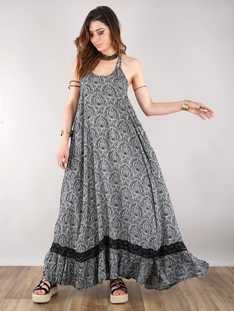 Black with floral patterns Women Toonzshop Gaia Long Dress Dress | YGLAJSP-63