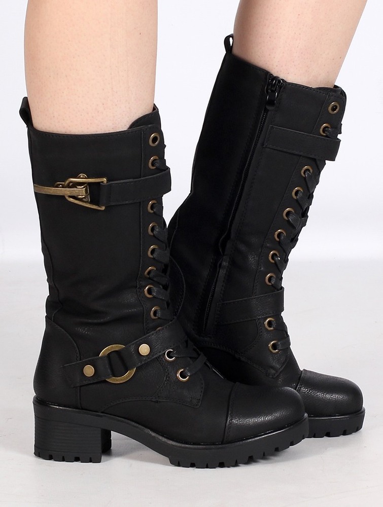 Black with gold accessories Women Toonzshop Dezba High Boots Boots | XGORTSF-46