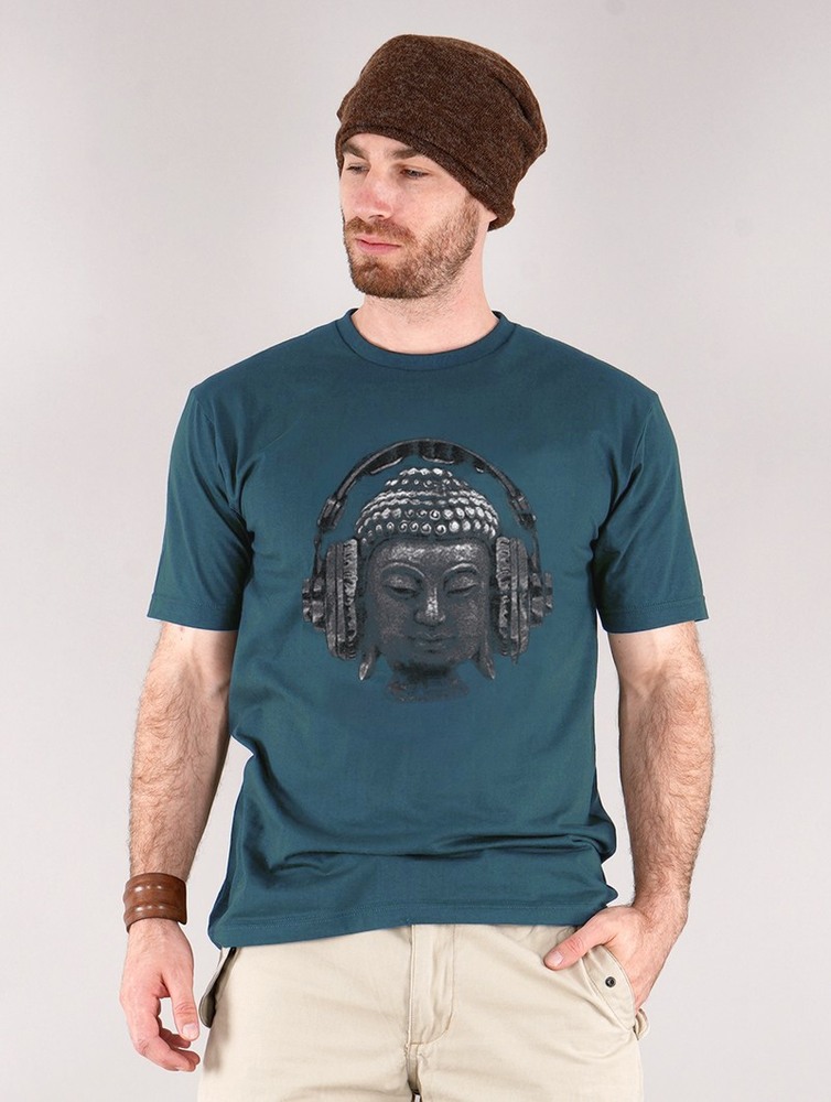 Blue Men Toonzshop Headphone Bouddha Printed Short Sleeve T-shirt T-Shirt | XIUTFKN-24