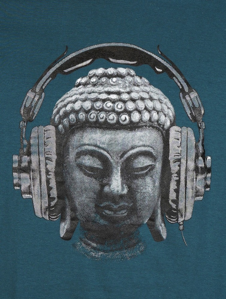 Blue Men Toonzshop Headphone Bouddha Printed Short Sleeve T-shirt T-Shirt | XIUTFKN-24