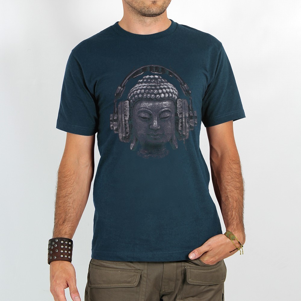 Blue Men Toonzshop Headphone Bouddha Printed Short Sleeve T-shirt T-Shirt | XIUTFKN-24