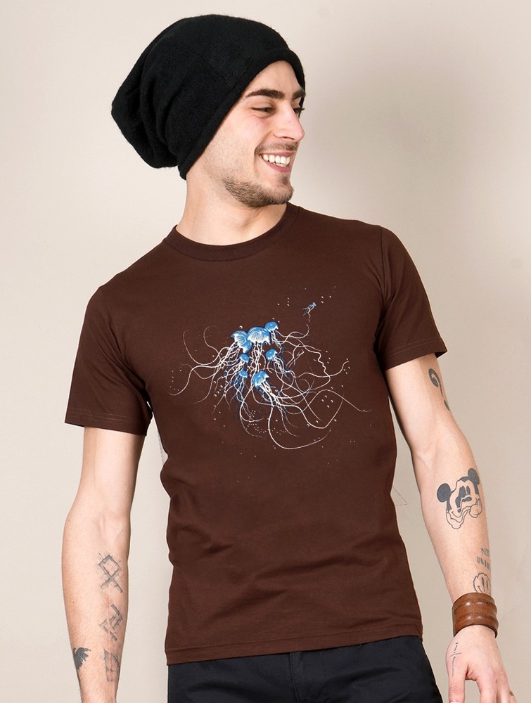 Brown Men Toonzshop Jellyfish Printed Short Sleeve T-shirt T-Shirt | TYOZDAC-53