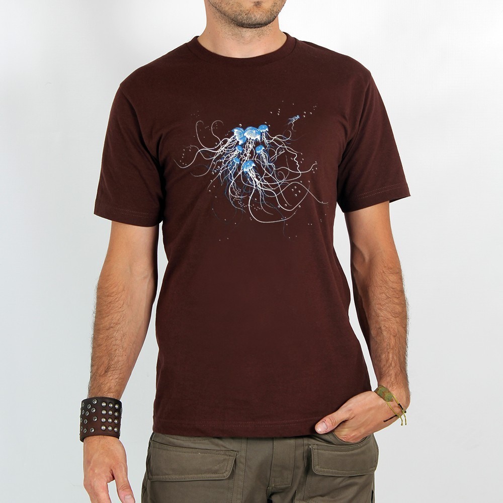 Brown Men Toonzshop Jellyfish Printed Short Sleeve T-shirt T-Shirt | TYOZDAC-53