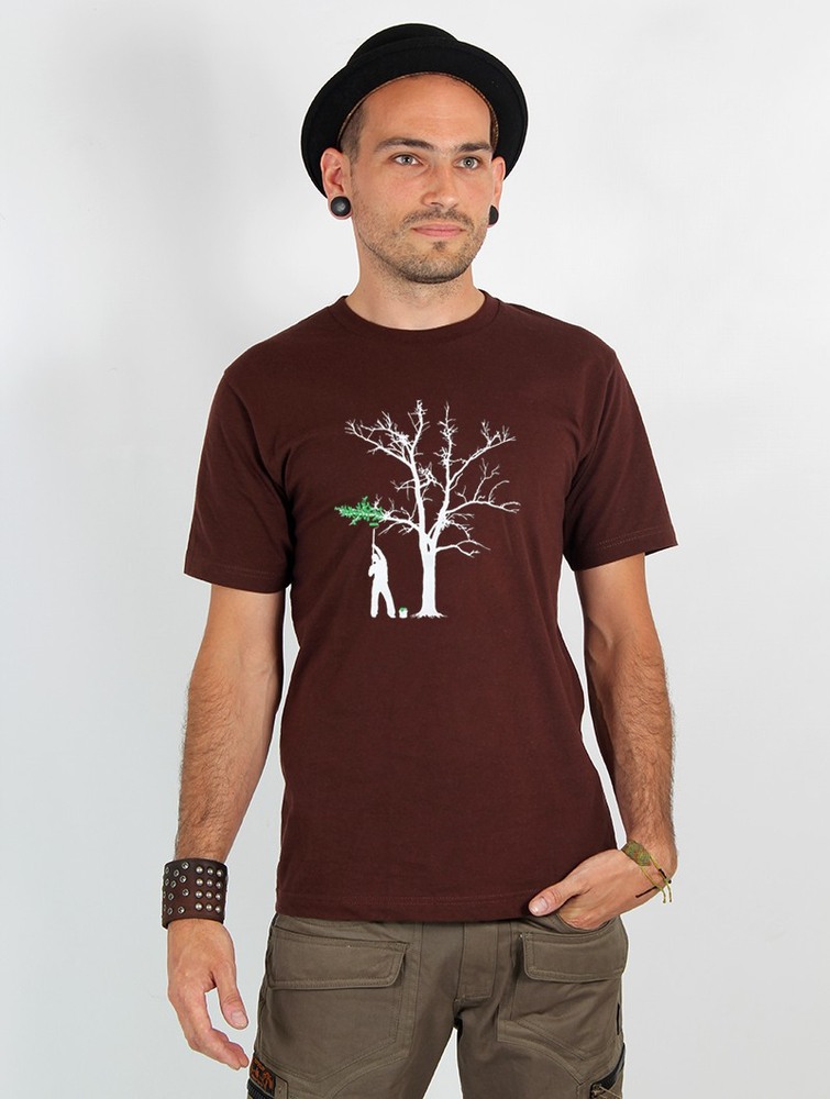 Brown Men Toonzshop Painting Tree Printed Short Sleeve T-shirt T-Shirt | PECLWJO-47