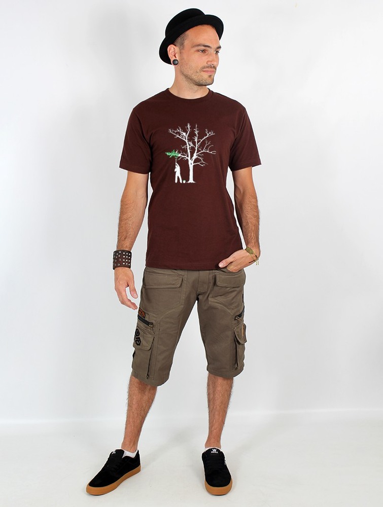 Brown Men Toonzshop Painting Tree Printed Short Sleeve T-shirt T-Shirt | PECLWJO-47