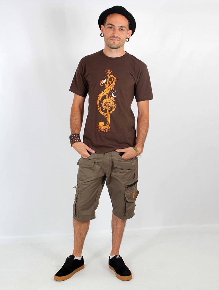 Brown Men Toonzshop Vegetal Treble Clef Printed Short Sleeve T-shirt T-Shirt | PLKQCWS-61